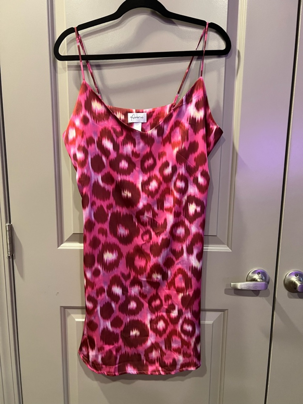 Averie Linda Night Dress Satin Slip Dress Pink-Magenta Leopard Print L - Picture 2 of 8